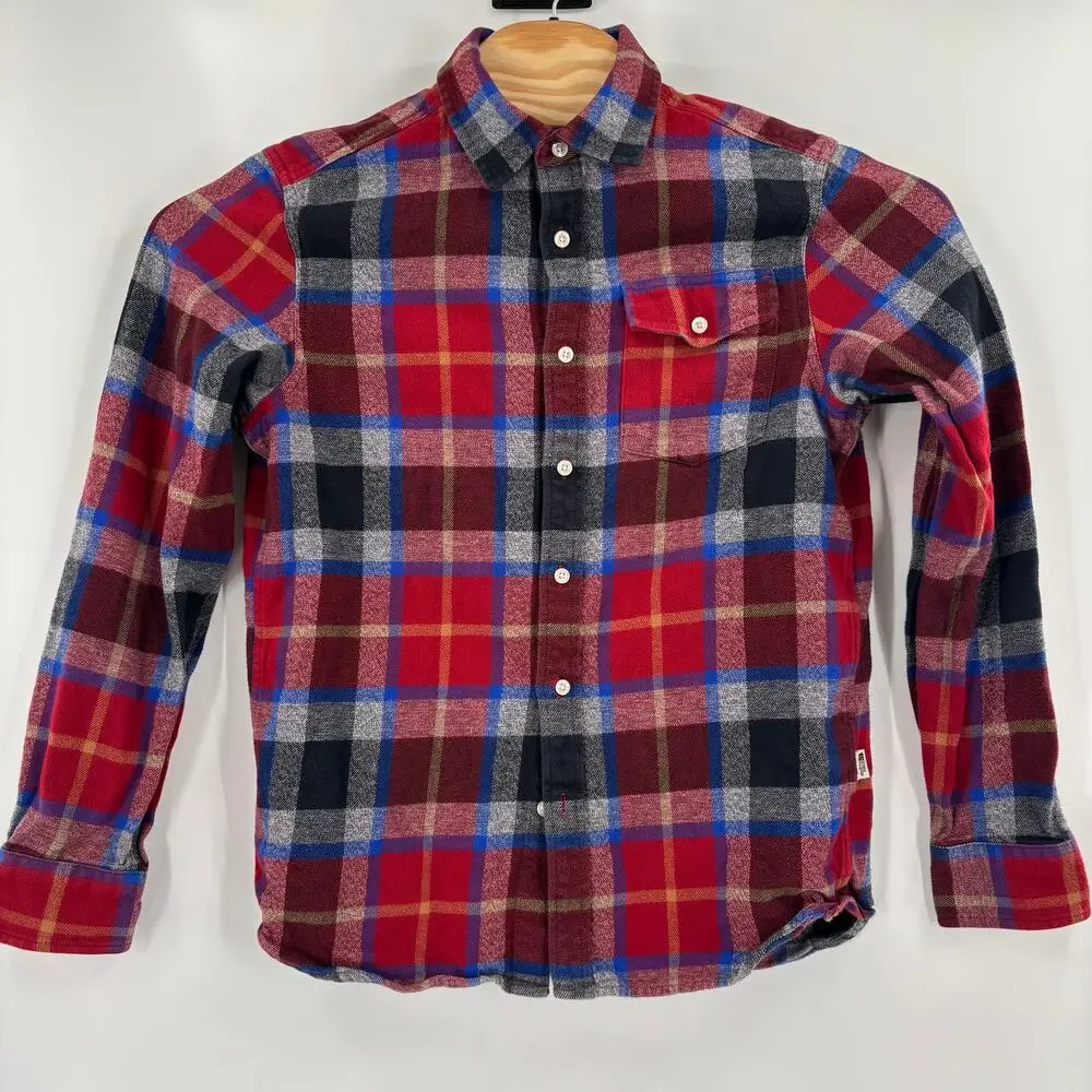 The North Face Mens Medium Red Blue Plaid Check Long Sleeve Button Up Shirt
